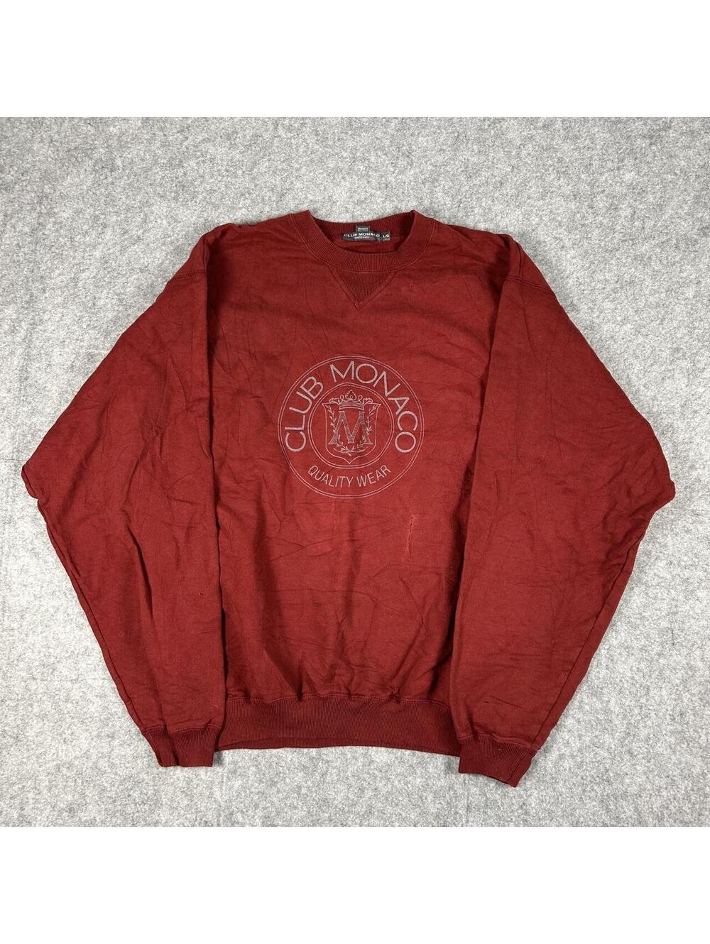 Vintage 90s Club Monaco Heritage Crest Red Burgundy Crewneck Sweatshirt Size L